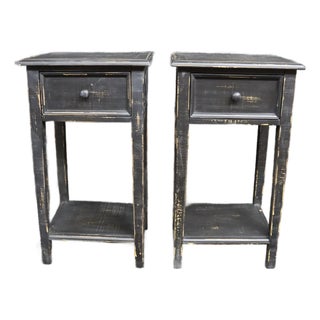 Pair of Country Style Black Painted Nightstands For Sale
