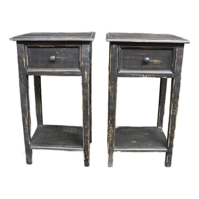 Pair of Country Style Black Painted Nightstands For Sale