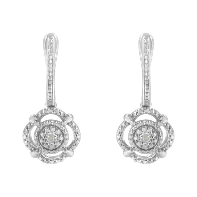 Contemporary .925 Sterling Silver Miracle-Set Diamond Accent Drop and Dangle Earrings (I-J Color, I3 Clarity) For Sale - Image 3 of 6