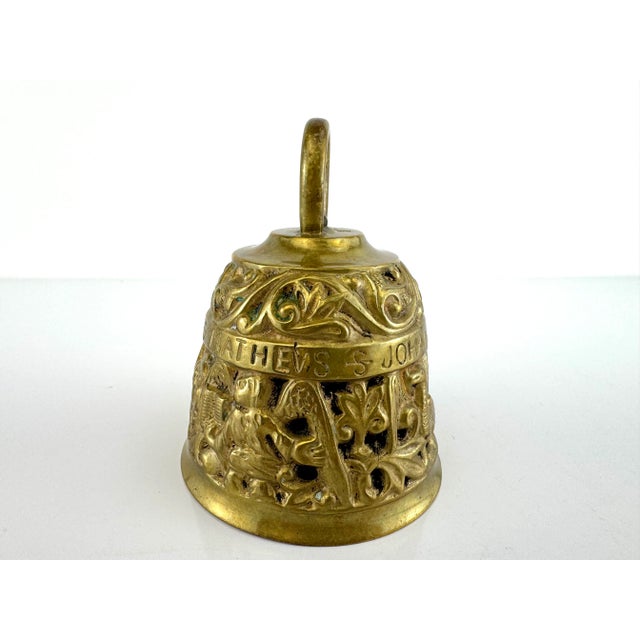 Vintage Italian Brass Relief Bell With St. Mark’s Lion and Evangelists Motif For Sale - Image 9 of 13