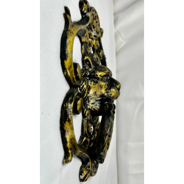 1970s Large Classical Roaring Lion Door Knocker With Foliate Scrolls-10" For Sale - Image 5 of 8