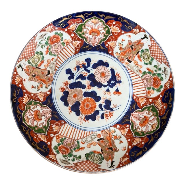 Large 14-Inch 19th-Century Japanese Imari Scalloped Porcelain Charger For Sale