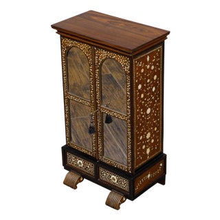 English 19th Century Miniature Cabinet with Scrollwork Inlay and Inner Drawers For Sale