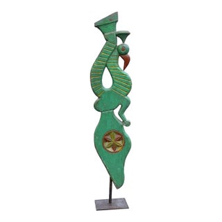 Monumental Early 20th Century Indian Hand-Carved Peacock Architectural Corbel on Iron Gallery Stand For Sale