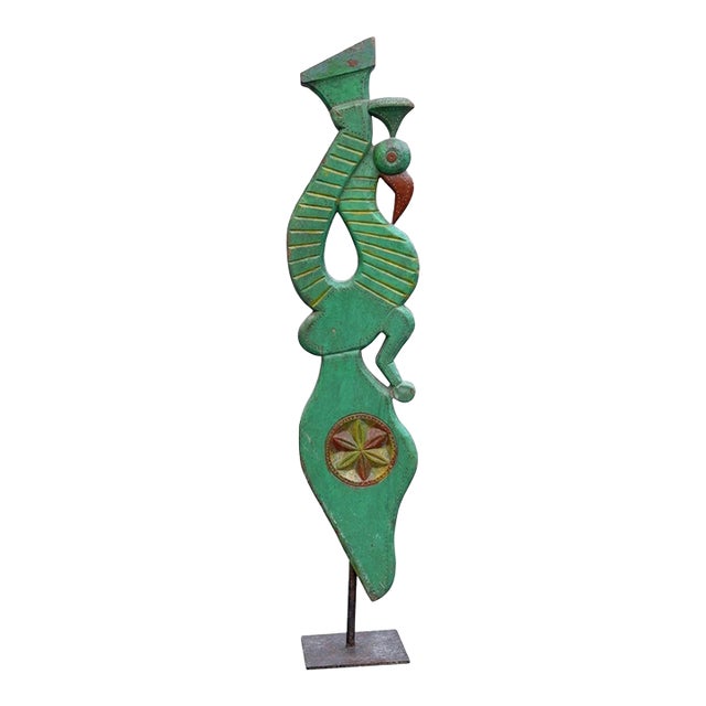 Monumental Early 20th Century Indian Hand-Carved Peacock Architectural Corbel on Iron Gallery Stand For Sale