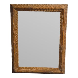 Vintage Folk Art Tramp Art Wood Frame With Geometric Carving For Sale