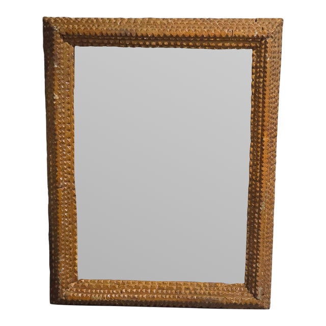 Vintage Folk Art Tramp Art Wood Frame With Geometric Carving For Sale