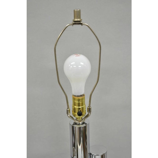Silver Vintage Mid Century Modern Sculptural Stacked Chrome Skyscraper Table Lamp For Sale - Image 8 of 12