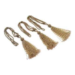 Art Deco Trio of Crystal Beads Curtain Tassel Tiebacks Retainers For Sale
