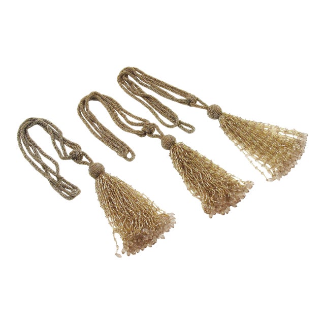 Art Deco Trio of Crystal Beads Curtain Tassel Tiebacks Retainers For Sale