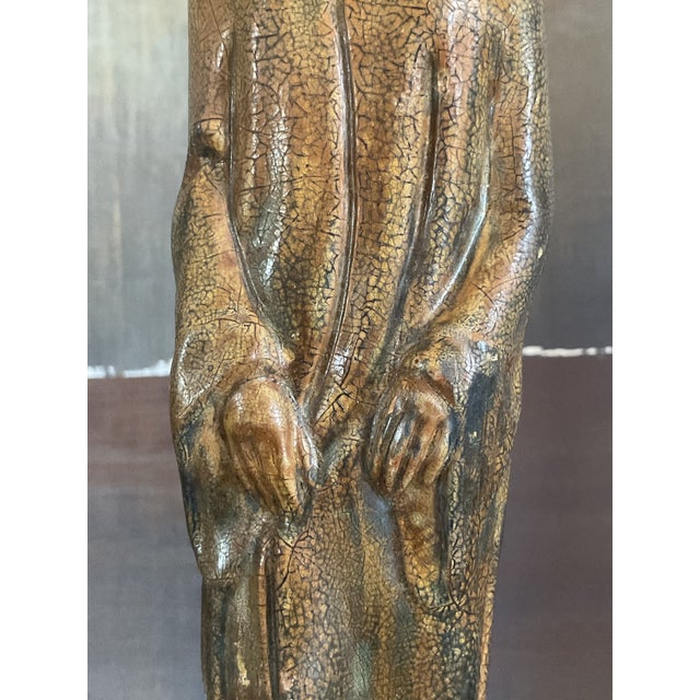 Pair of Vintage/Antique Ceramic Asian Scholar Figures on Pedestal Bases Set of 2 For Sale - Image 17 of 18