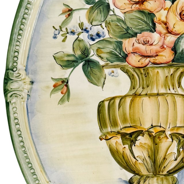 Vintage Italian Hand Painted Faience Oval Floral Wall Plaque For Sale - Image 4 of 8