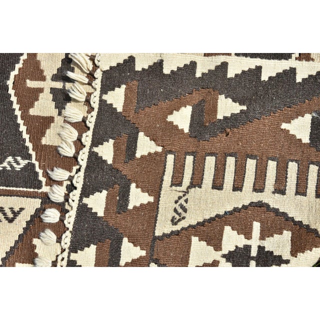 Brown 1980s Hand Knotted Oushak Kilim Striped Diamond Line Design Turkish Kilim Rug For Sale - Image 8 of 9
