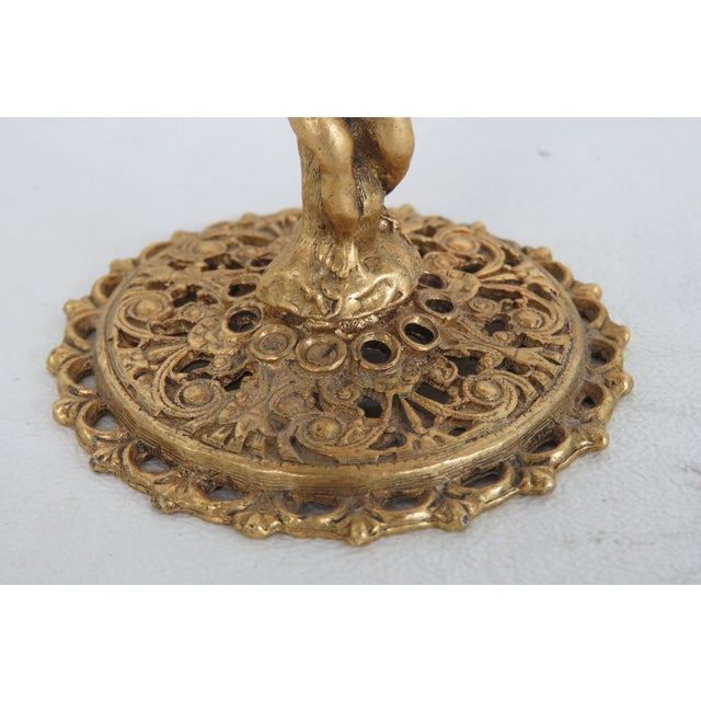 Dar Glo Ny Lidded Glass Salt Cellar on Gilt Brass Filigree Cherub Pedestal 5011b For Sale - Image 10 of 11