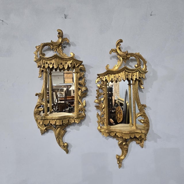 A super pair of Chinese Chippendale gilt wood wall mirrors, in very good overall condition. 35" length 15" wide 6" depth