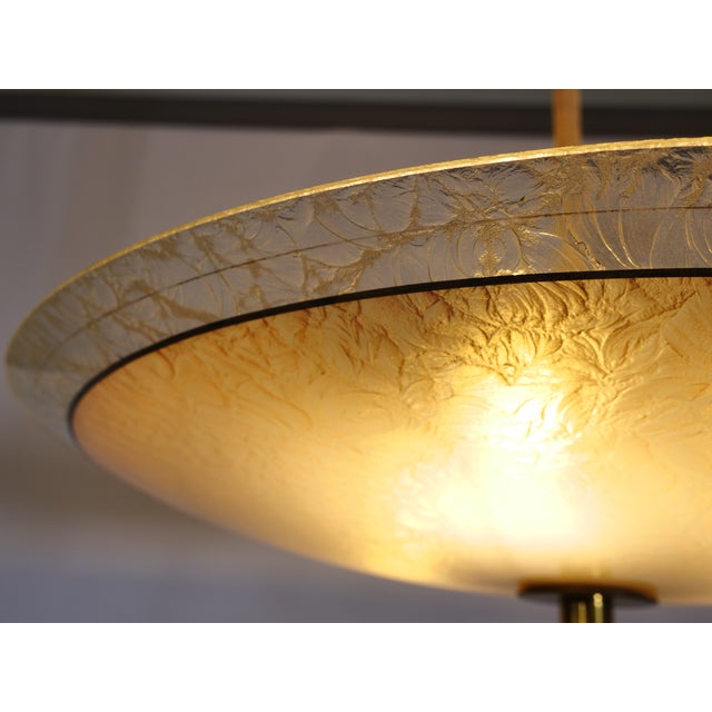 1950s Mid-Century Three-Light Ceiling Lamp in Textured Glass, 1950s For Sale - Image 5 of 16