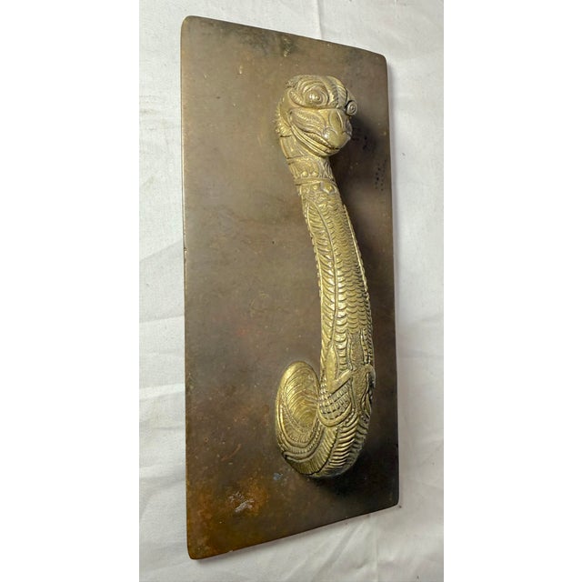 Figurative Antique Ornate Tooled Brass Fixed Figural Griffin Serpent Door Handle Hardware For Sale - Image 3 of 13