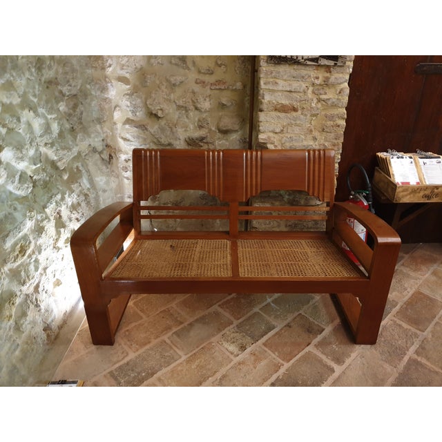 Mid-Century Modern Chestnut & Vienna Straw Living Room Set, Set of 3 For Sale - Image 3 of 17