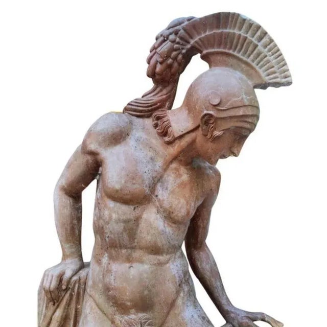 Italian Roman Warrior Sculpture in Red Travertine For Sale - Image 5 of 10