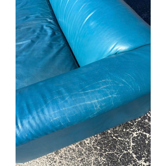 Animal Skin Postmod Teal Leather Sofa For Sale - Image 7 of 18