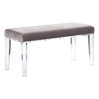 Emma Bench in Gray Velvet with Acrylic Legs For Sale