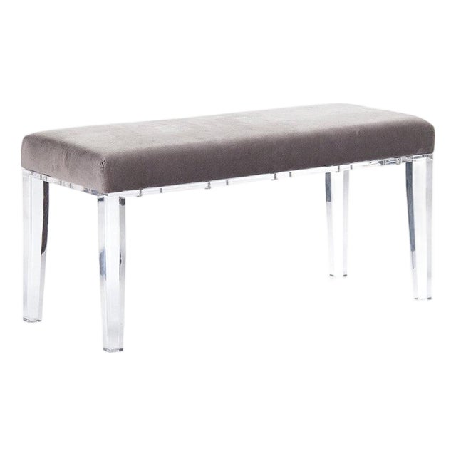 Emma Bench in Gray Velvet with Acrylic Legs For Sale