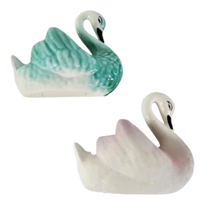 Mid Century Ceramic Swan Wall Pockets Pair Pink Green Planters Wall Art