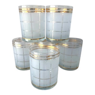 Vintage Culver Frosted Gold Rim Low Ball Glasses-Set of 5 For Sale