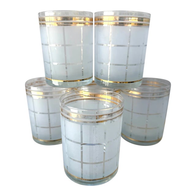 Vintage Culver Frosted Gold Rim Low Ball Glasses-Set of 5 For Sale