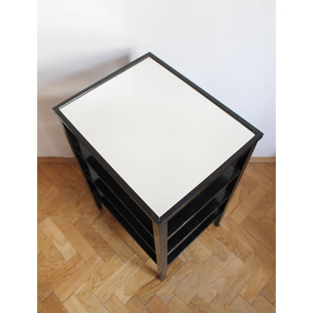 Black Vintage Czechoslovak Functionalist Étagère in Black Wood and Bevelled Glass, 1940s For Sale - Image 8 of 10
