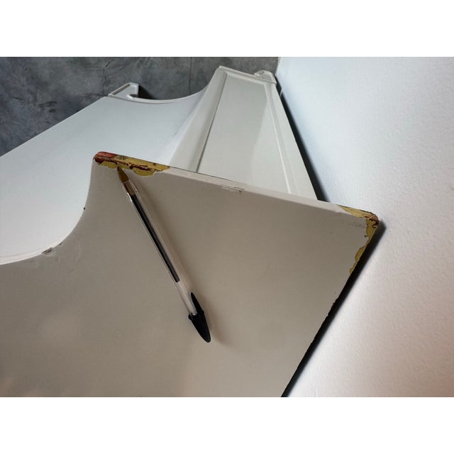 1960s Romweber Hollywood Regency White Lacquer Buffet Sideboard With Travertine Panel Doors and Sculpted Bronze Handles For Sale - Image 11 of 12