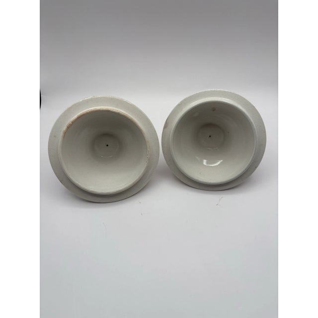 Late 19th Century Late 19th Century Ceramic Lidded Apothecary Jars With Blue, White and Gold Details- Set of 2 For Sale - Image 5 of 11