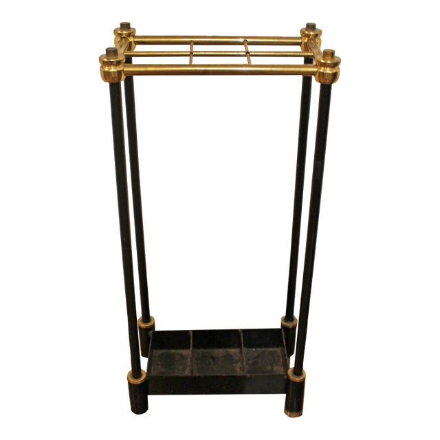 Circa 1950s English Brass & Black Painted Cast Iron Stick Stand For Sale