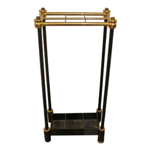 Circa 1950s English Brass & Black Painted Cast Iron Stick Stand