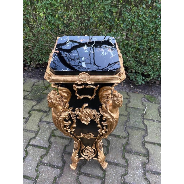 1990 Italian Baroque Black Gold Resin Pedestals 2pc-Pair For Sale - Image 16 of 18