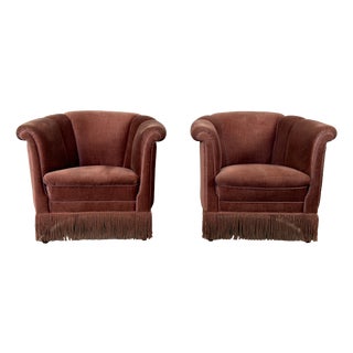 Art Deco Danish Mohair Lounge Chairs with Channel Back, 1940s, Set of 2 For Sale