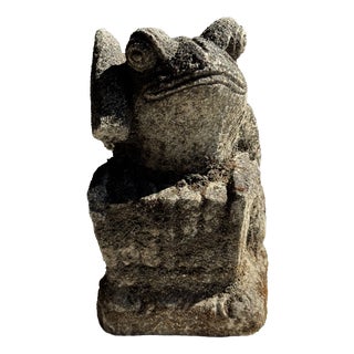 Small Balinese Limestone Frog Sculpture with Metallophone For Sale