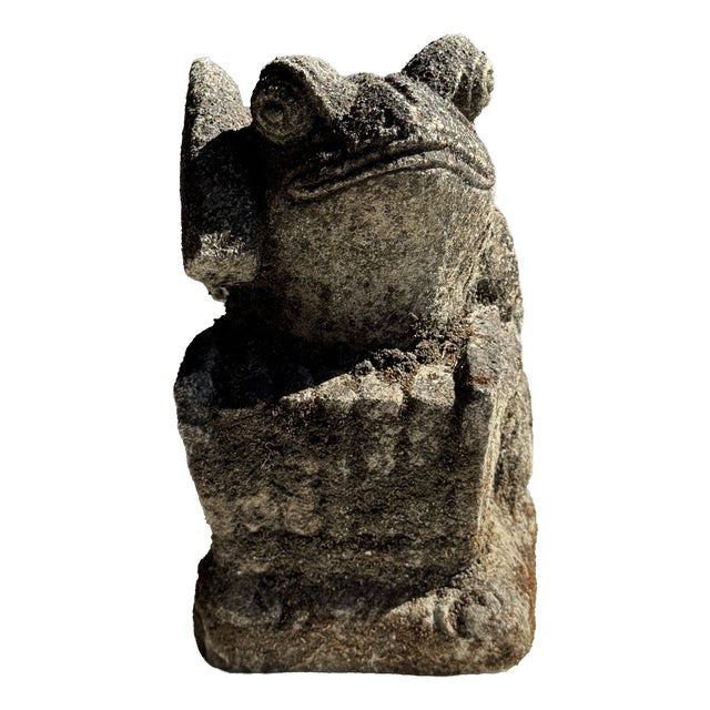 Small Balinese Limestone Frog Sculpture with Metallophone For Sale