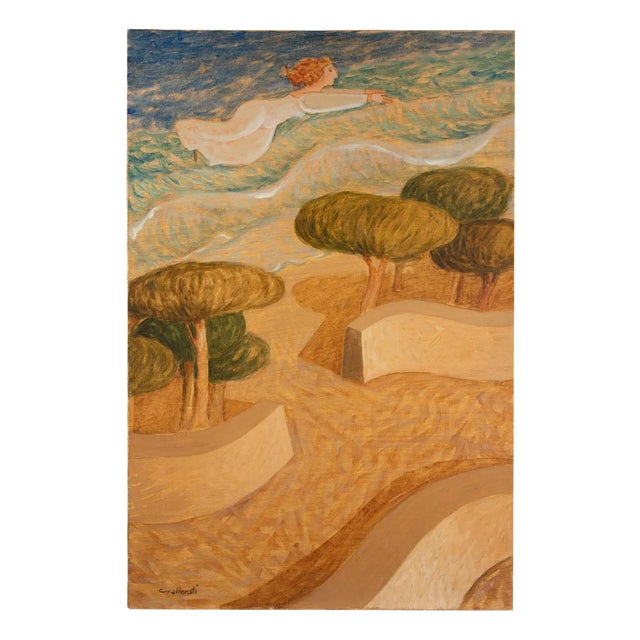 Alberto Gallerati, The Pointing Angel Takes You to the Sea, 1980s, Oil Painting For Sale