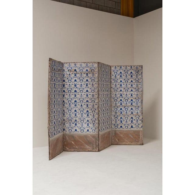 Italian Painted 4-Panel Paravent Screen, 19th Century For Sale - Image 3 of 14