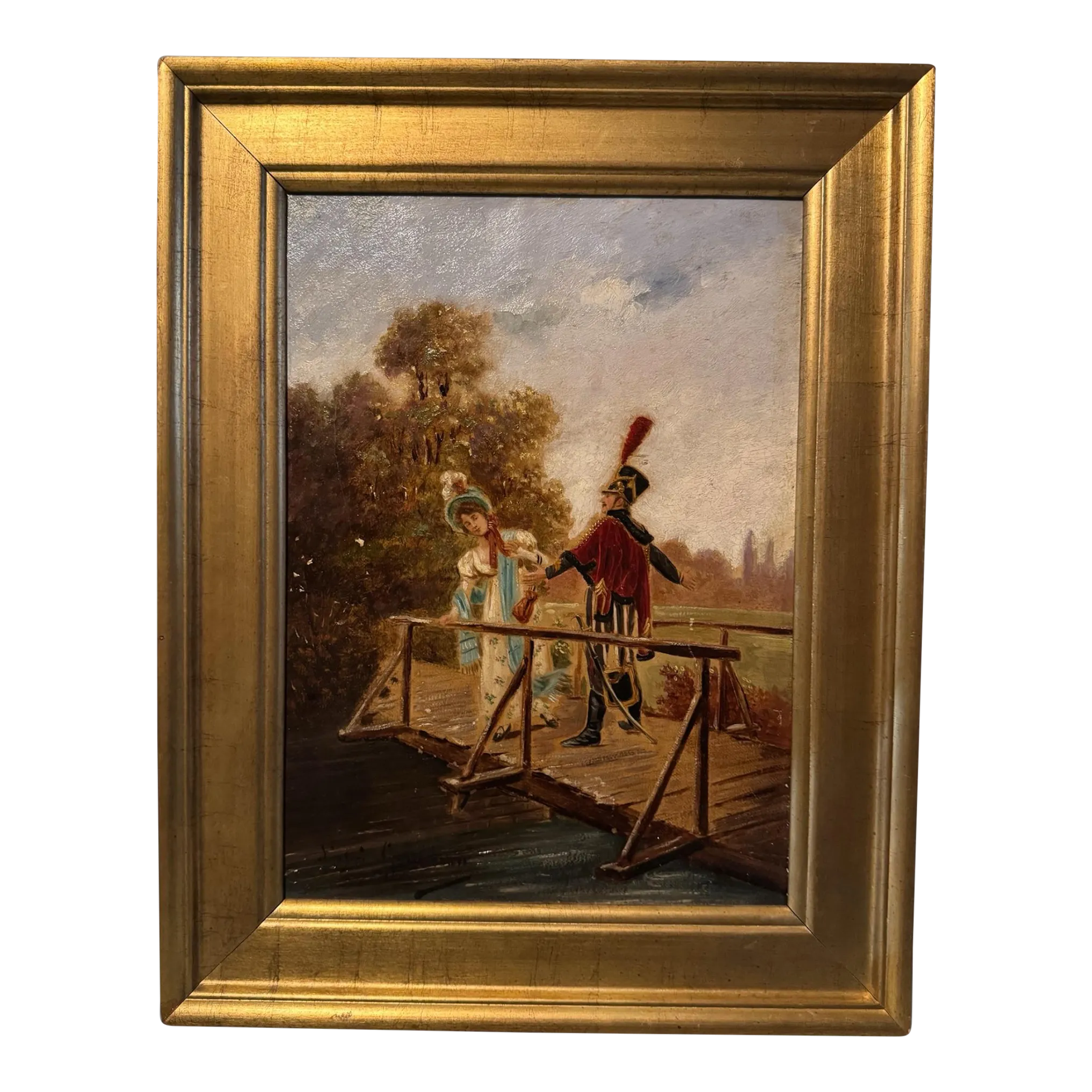 Early 20th Century Antique Victorian Gilt Framed Genre Scene Oil  display picture 1