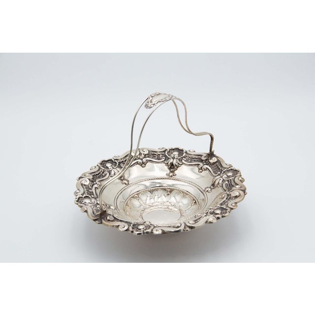 Fruit Bowl in Embossed Silver with Double Wire Handle For Sale - Image 5 of 5