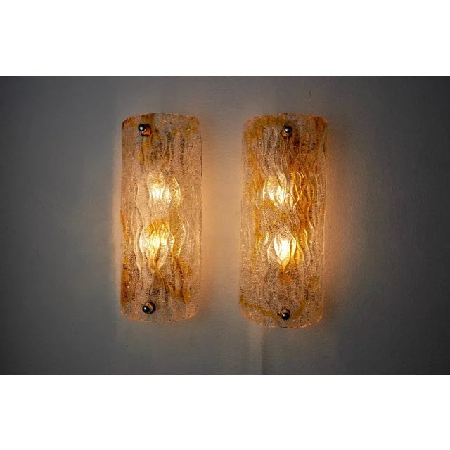 1980s Wall Lamps in Orange Murano Blown Glass from Mazzega, Italy, 1960s, Set of 2 For Sale - Image 5 of 8