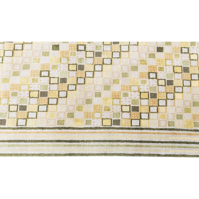 Yellow Modern Swedish Geometric Hand-Knotted Silk & Wool Pile Rug by Doris Leslie Blau For Sale - Image 8 of 9