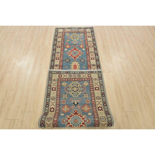 Kazak Runner 2’9” X 9’6” Blue Wool Tribal Hand-Knotted Oriental Rug For Sale - Image 12 of 13