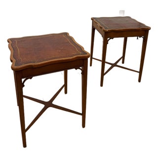 Pair of Antique Georgian Revival Mahogany Leather-Top Nightstand For Sale