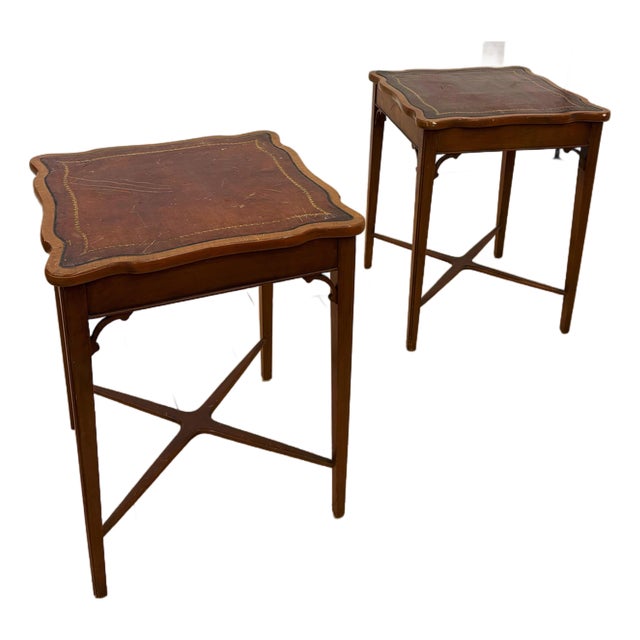 Pair of Antique Georgian Revival Mahogany Leather-Top Nightstand For Sale