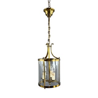 20th Century Cylindrical Lantern in Brass and Glass, 1980s For Sale