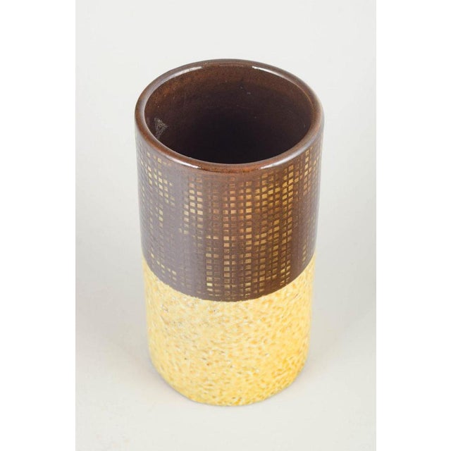 Ingrid Atterberg for Upsala Ekeby Vase, model 2432, 1960s. Cylindrical stoneware vase with a two-part glaze — upper...