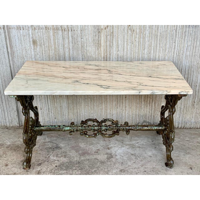 Mid 19th Century French Solid Cast Iron French Scrolling "Butterfly" Coffee Table with Marble Top For Sale - Image 16 of 18